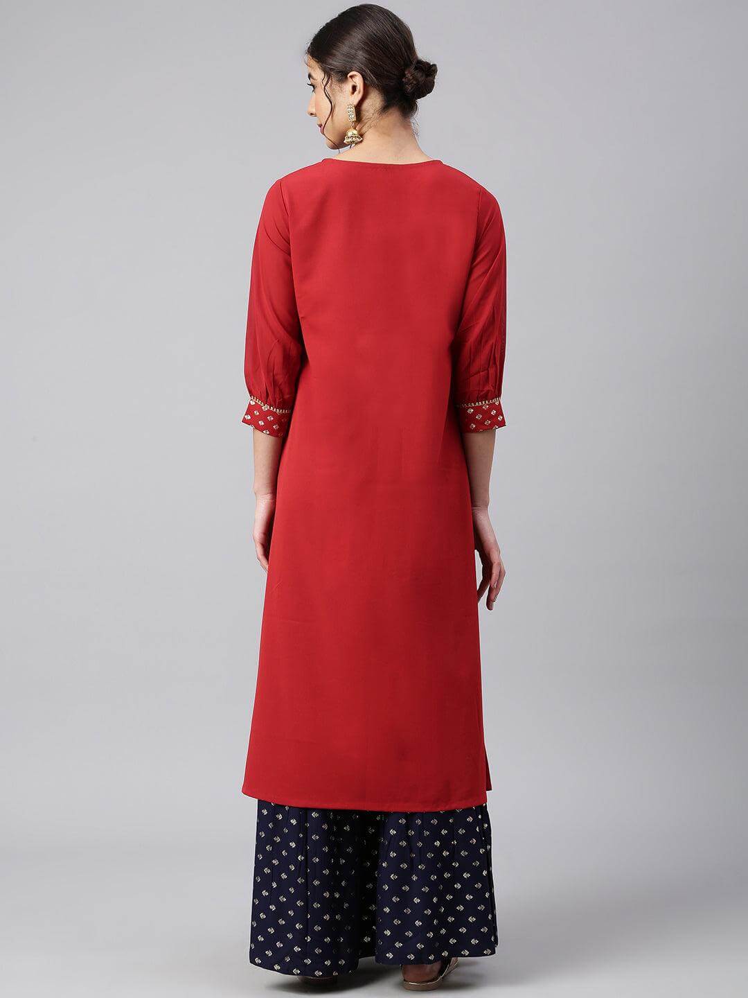 Maroon Crepe Foil Print A-line Kurta