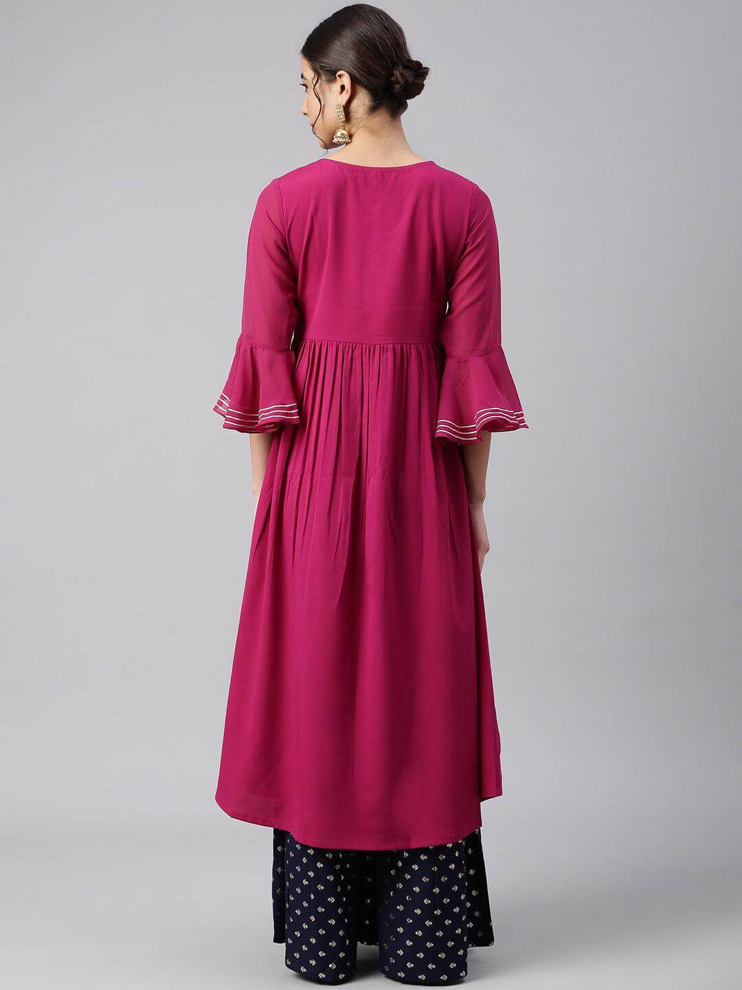 Wine Crepe Solid Flared Kurta