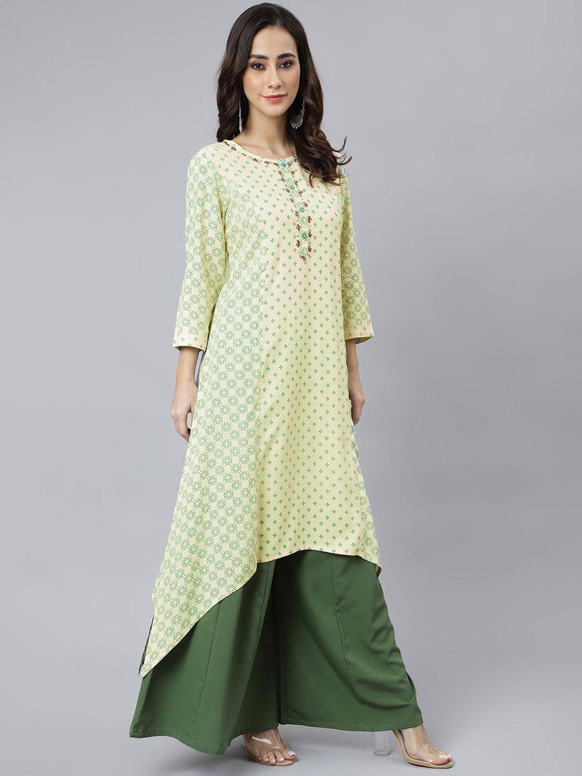 Cream Rayon Ethnic Motifs Asymetric  Kurta