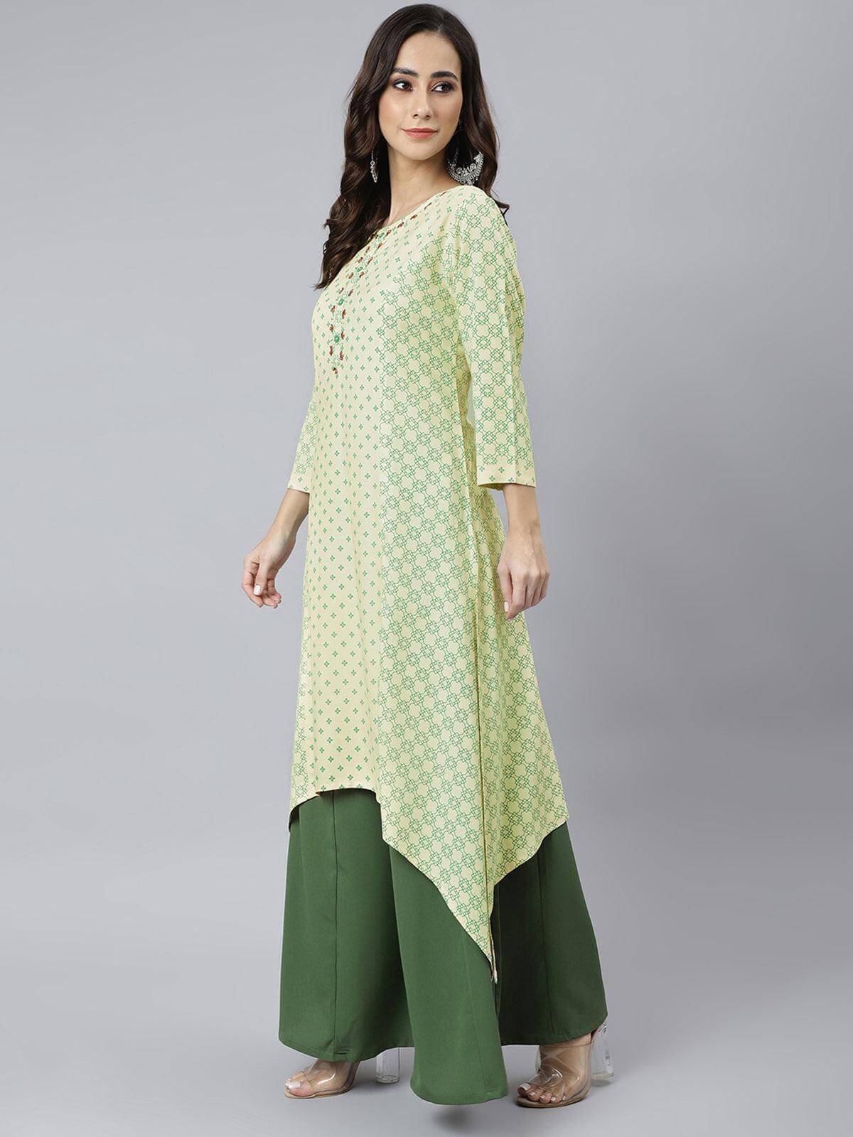 Cream Rayon Ethnic Motifs Asymetric  Kurta