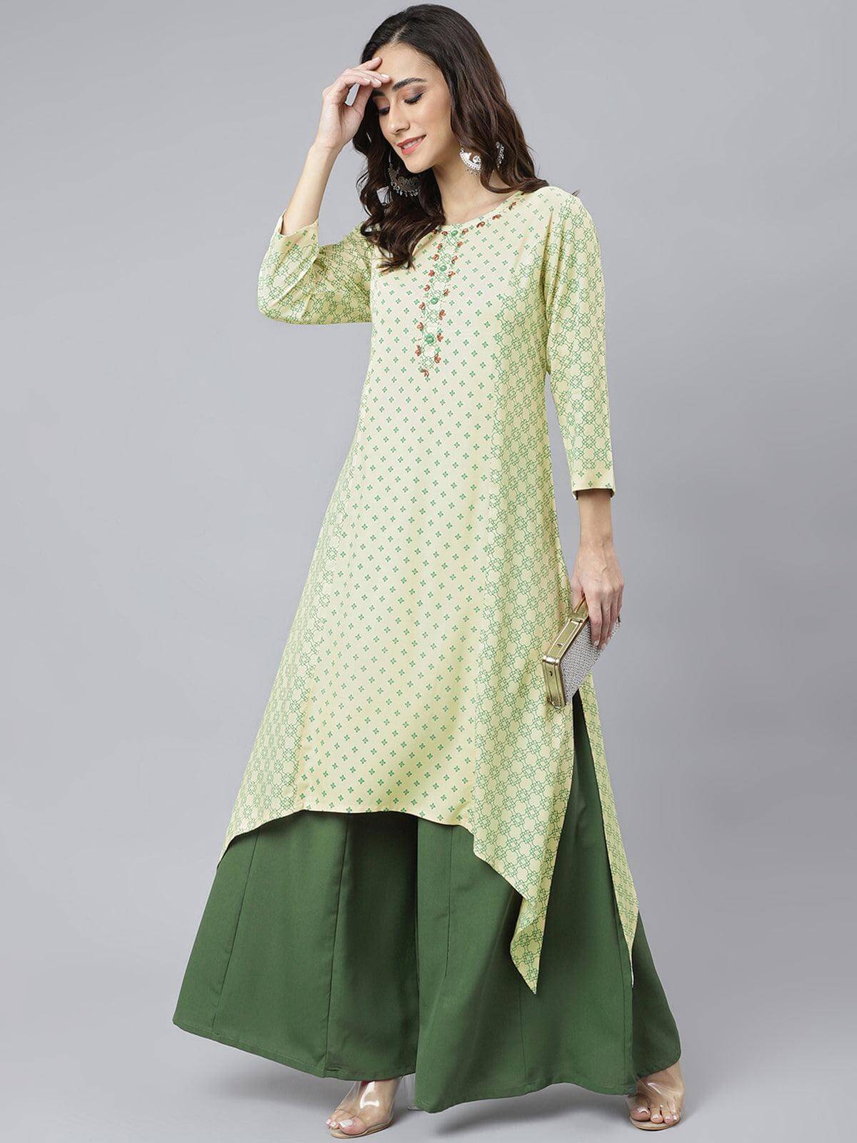 Cream Rayon Ethnic Motifs Asymetric  Kurta