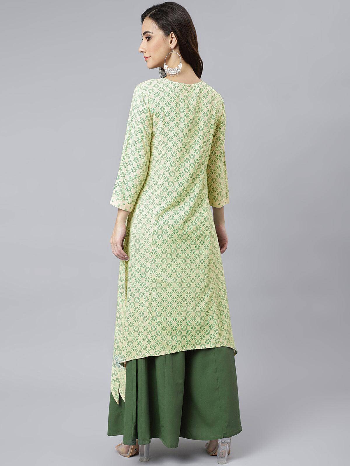 Cream Rayon Ethnic Motifs Asymetric  Kurta