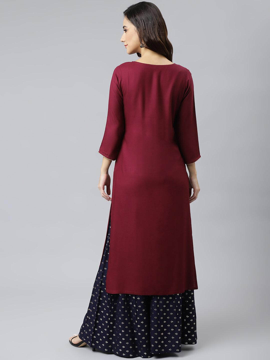 Wine Rayon Solid Straight Kurta