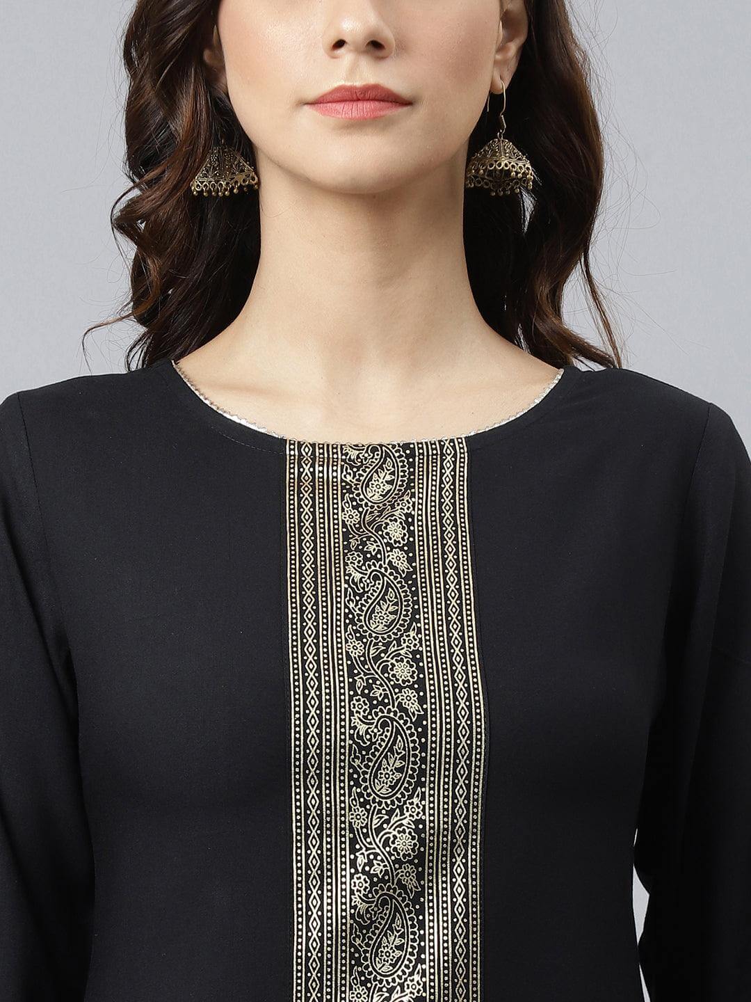 Black Rayon Solid Straight Kurta