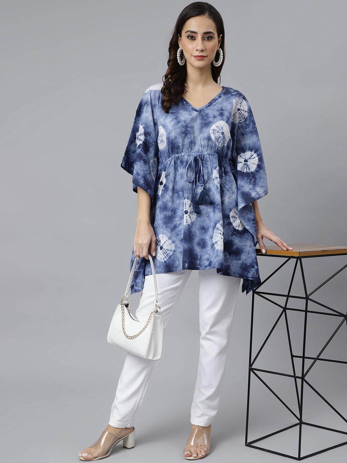 Navy Blue Cotton Tie dye Kaftan Kaftan Tunic