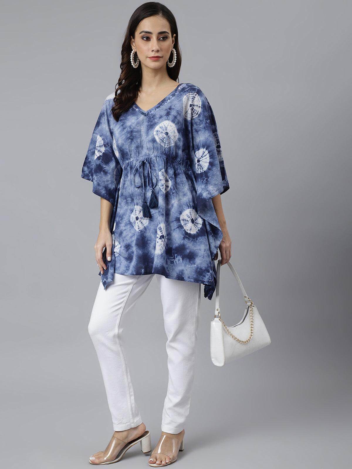 Navy Blue Cotton Tie dye Kaftan Kaftan Tunic