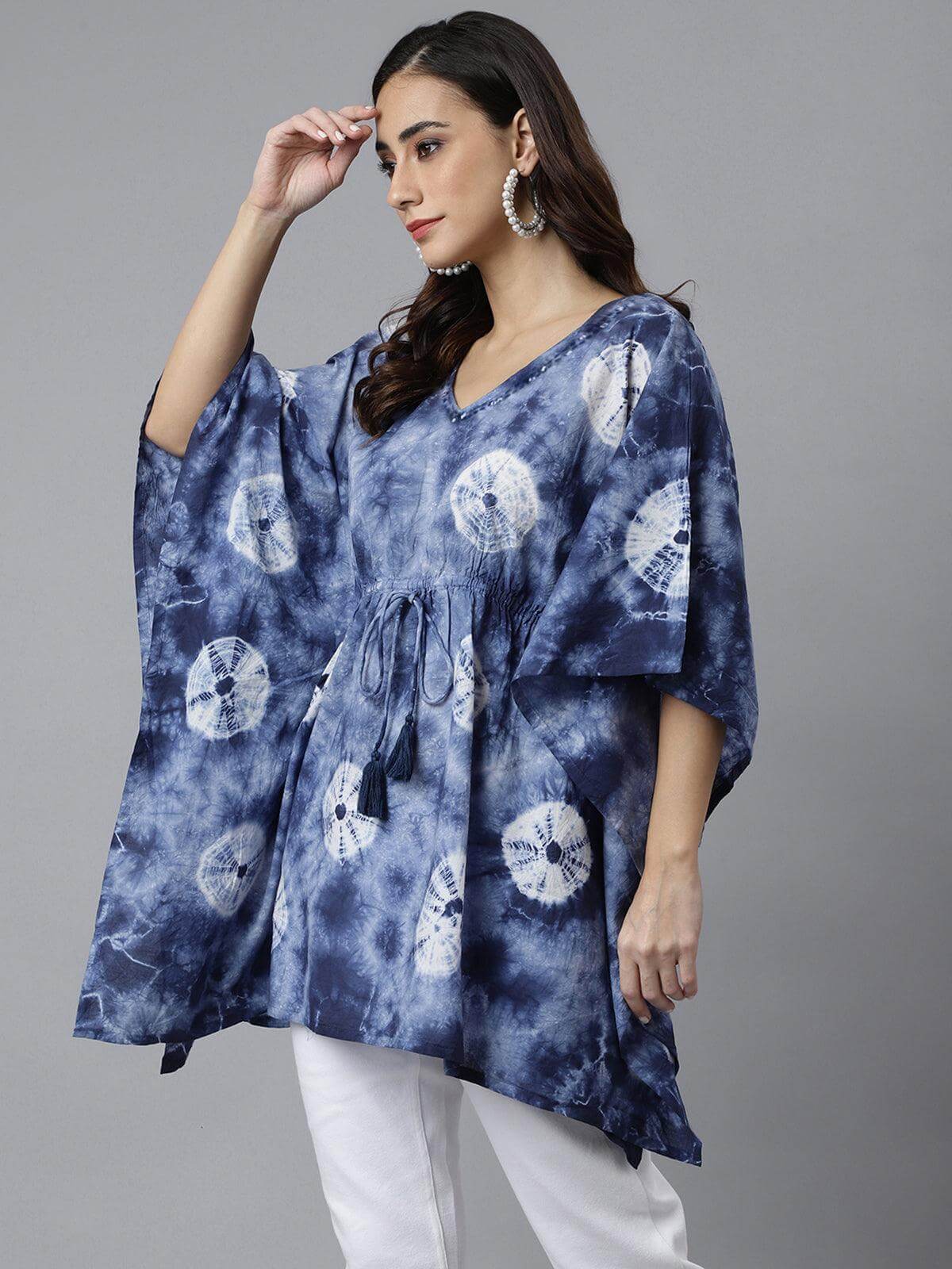 Navy Blue Cotton Tie dye Kaftan Kaftan Tunic