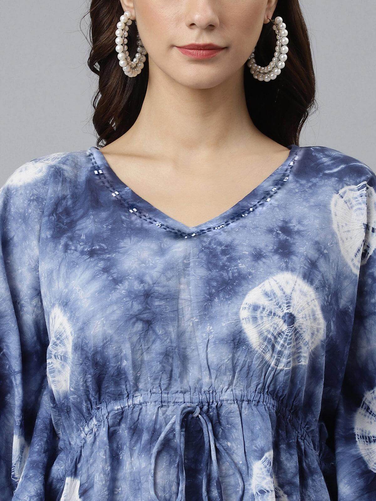 Navy Blue Cotton Tie dye Kaftan Kaftan Tunic