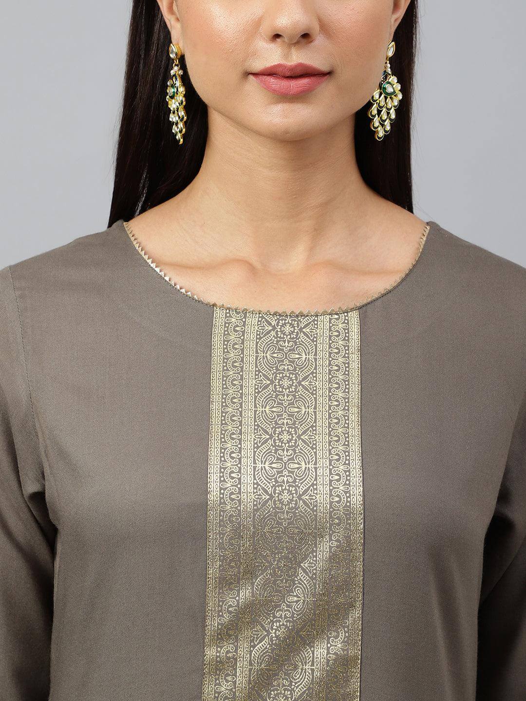 Grey Rayon Solid Straight Kurta