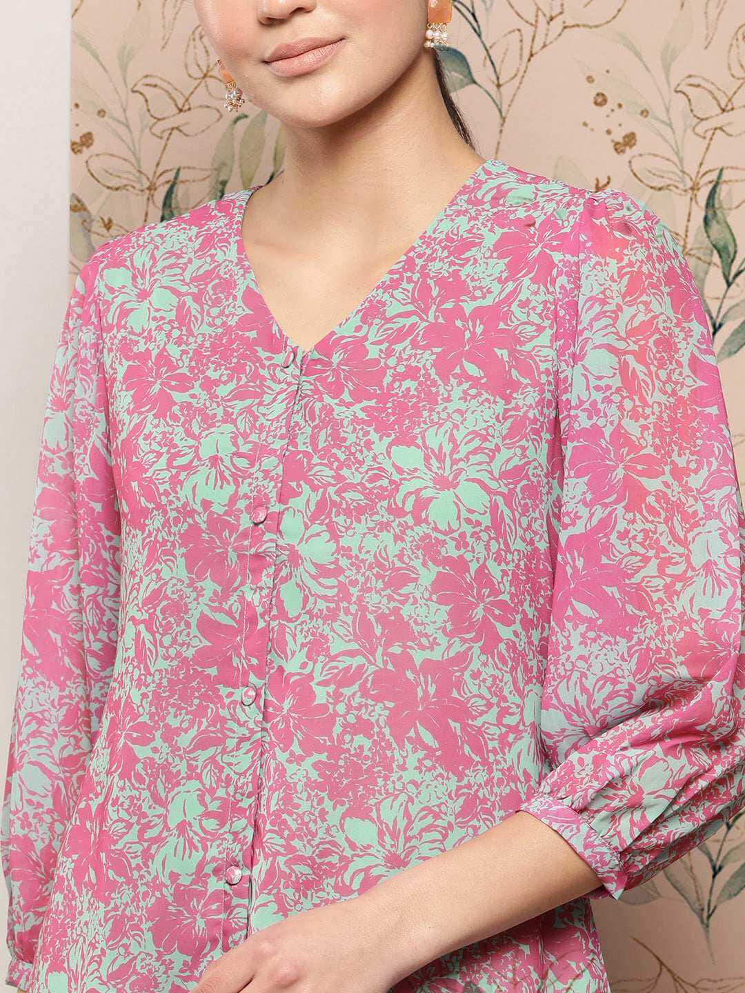Pink Georgette Floral A-line Western Dress