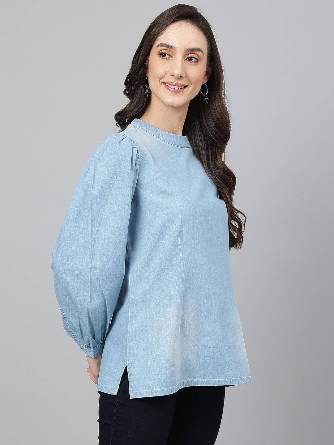 Light Blue Denim Solid Regular Top