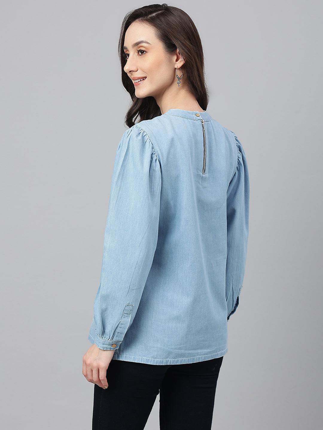 Light Blue Denim Solid Regular Top