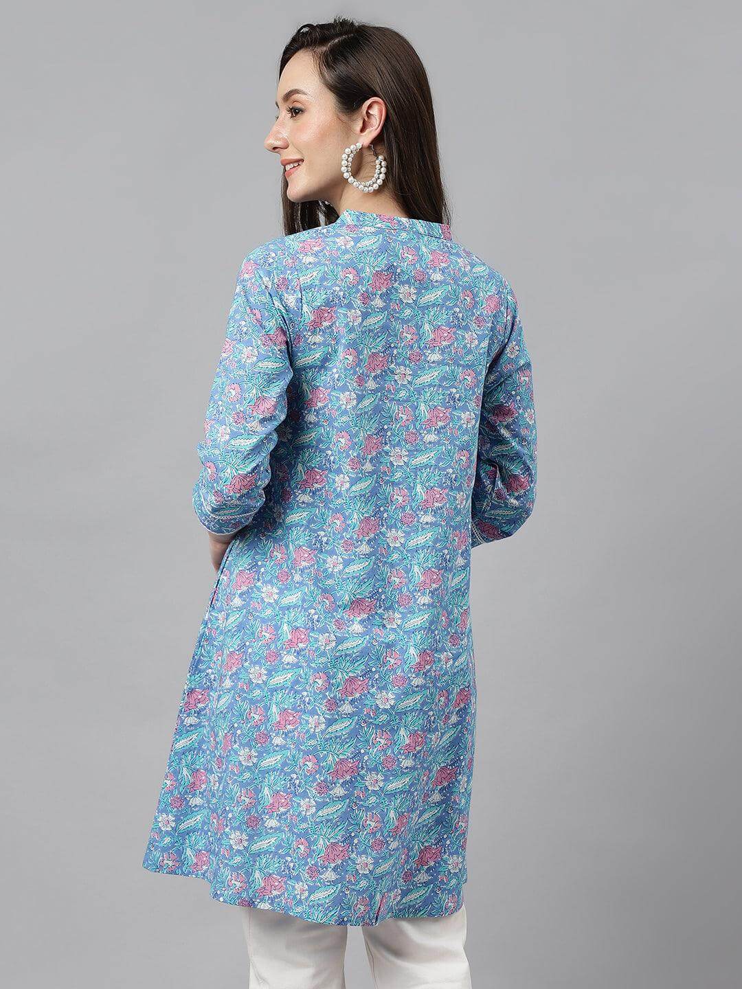 Women's Multicolor Cotton Botanical Print A-Line Tunic