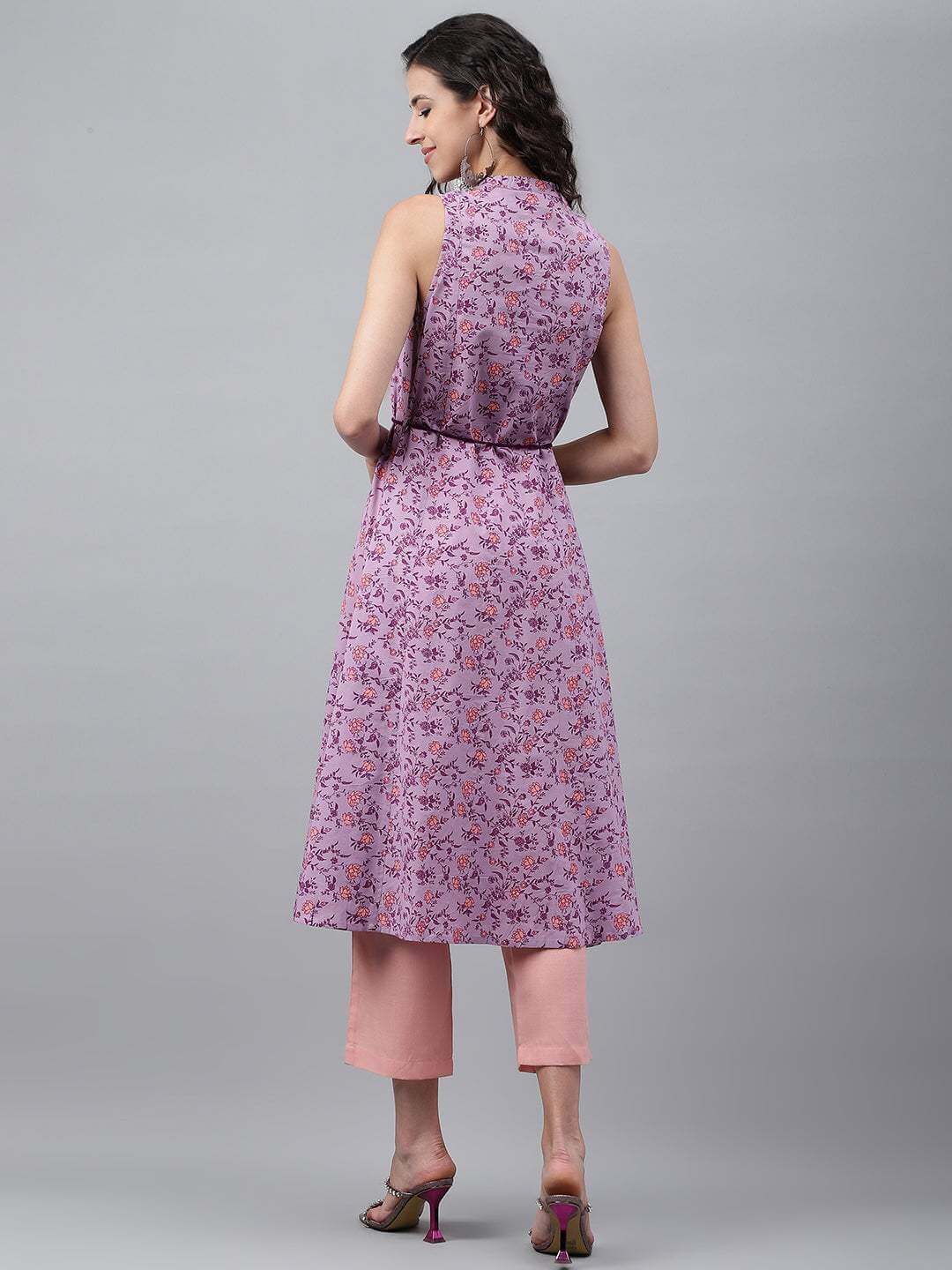 Lavender Cotton Floral Printed A-Line Kurta