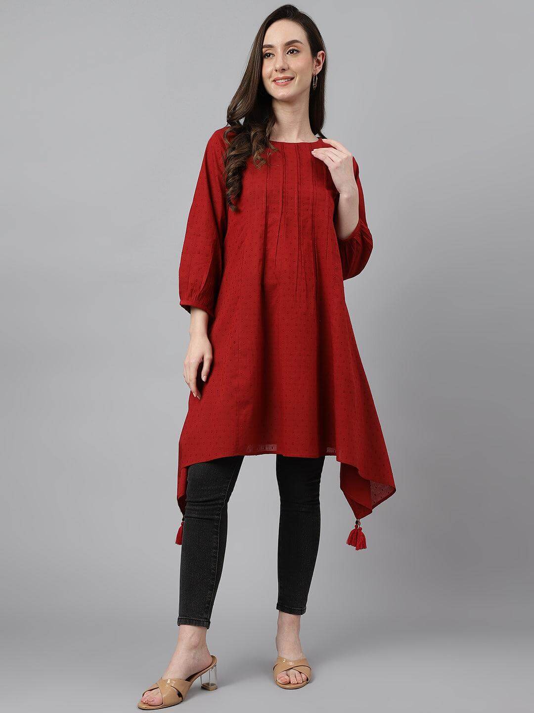 Maroon Dobby Cotton Solid Handkerchief  Tunic