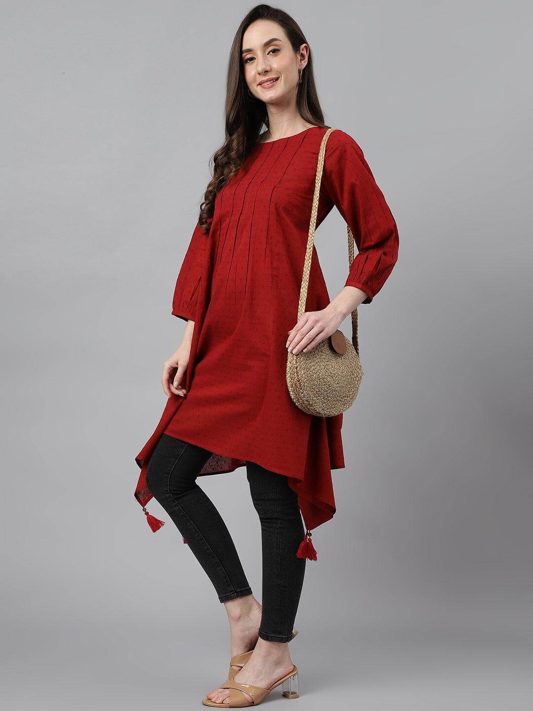 Maroon Dobby Cotton Solid Handkerchief  Tunic