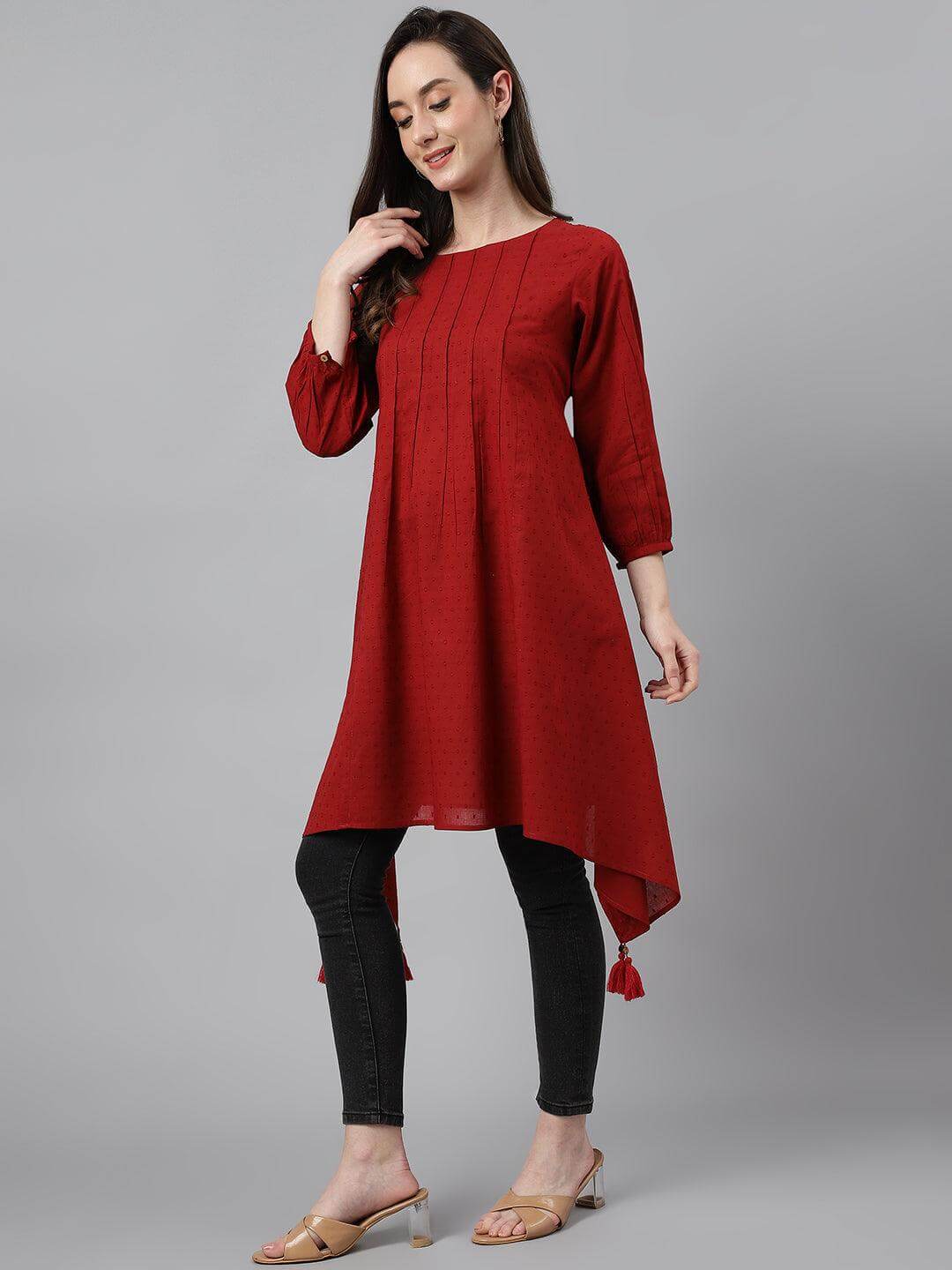 Maroon Dobby Cotton Solid Handkerchief  Tunic