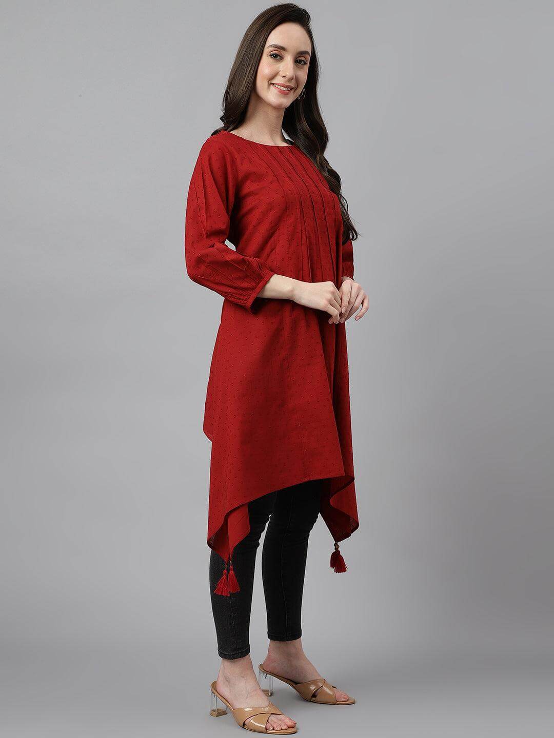 Maroon Dobby Cotton Solid Handkerchief  Tunic