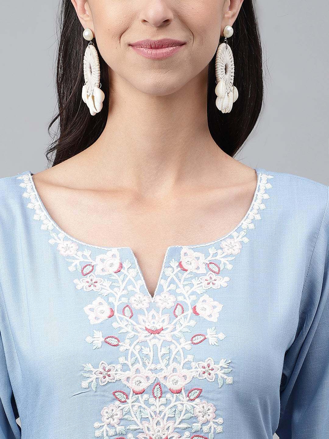 Light Blue Rayon Solid Straight Kurta