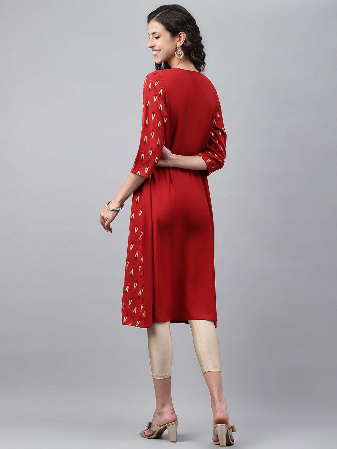 Red Crepe Ikat Printed Jacket Style Kurta