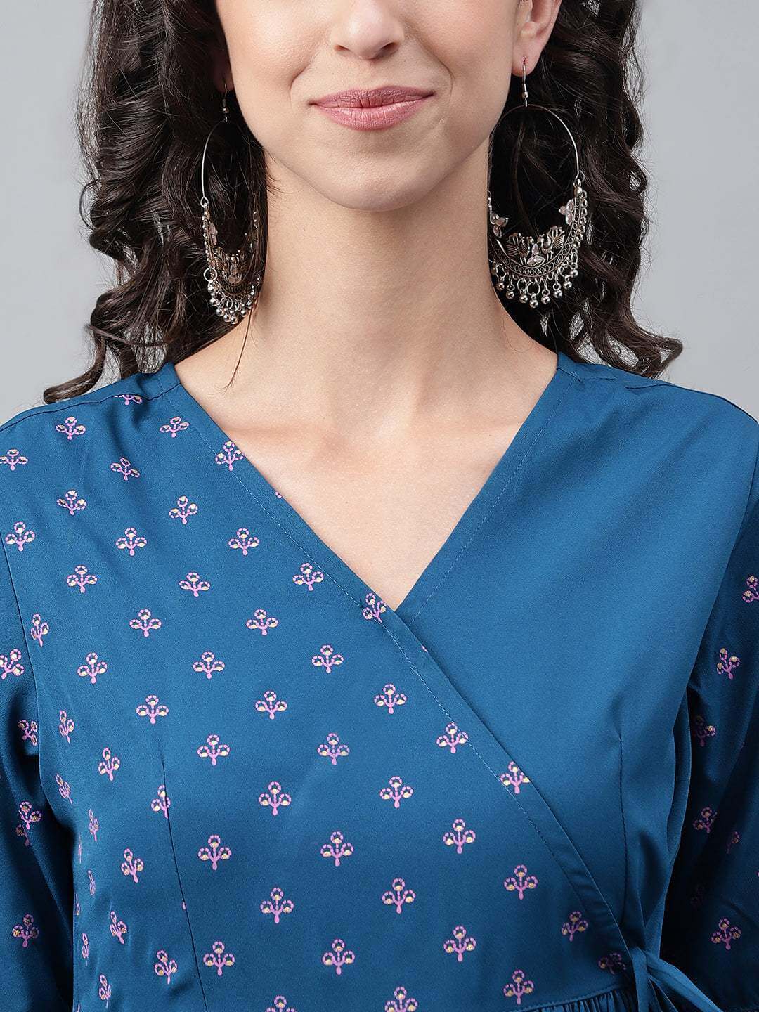 Blue Crepe Solid Angrakha Kurta