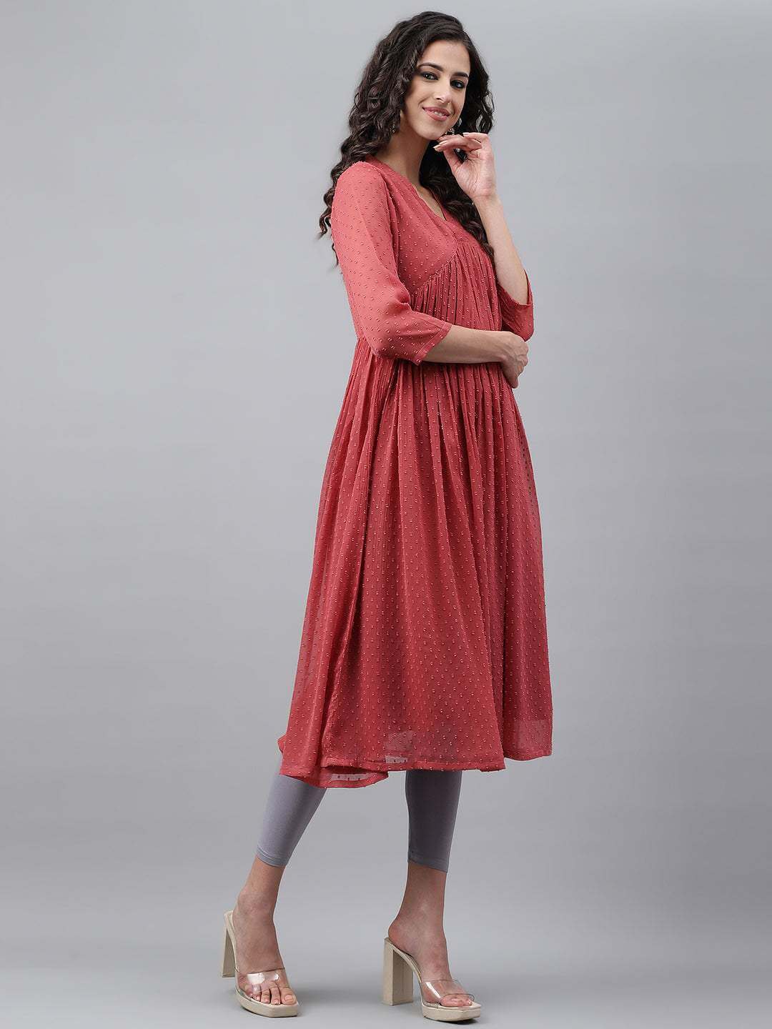 Pink Dobby Chiffon Self Design Empire Kurta