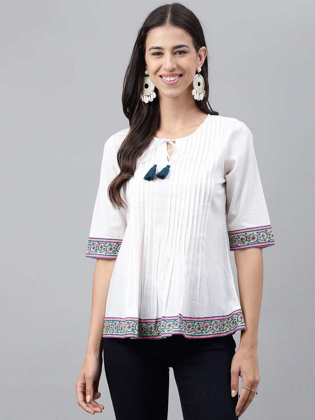 White Cotton Solid A-Line Top