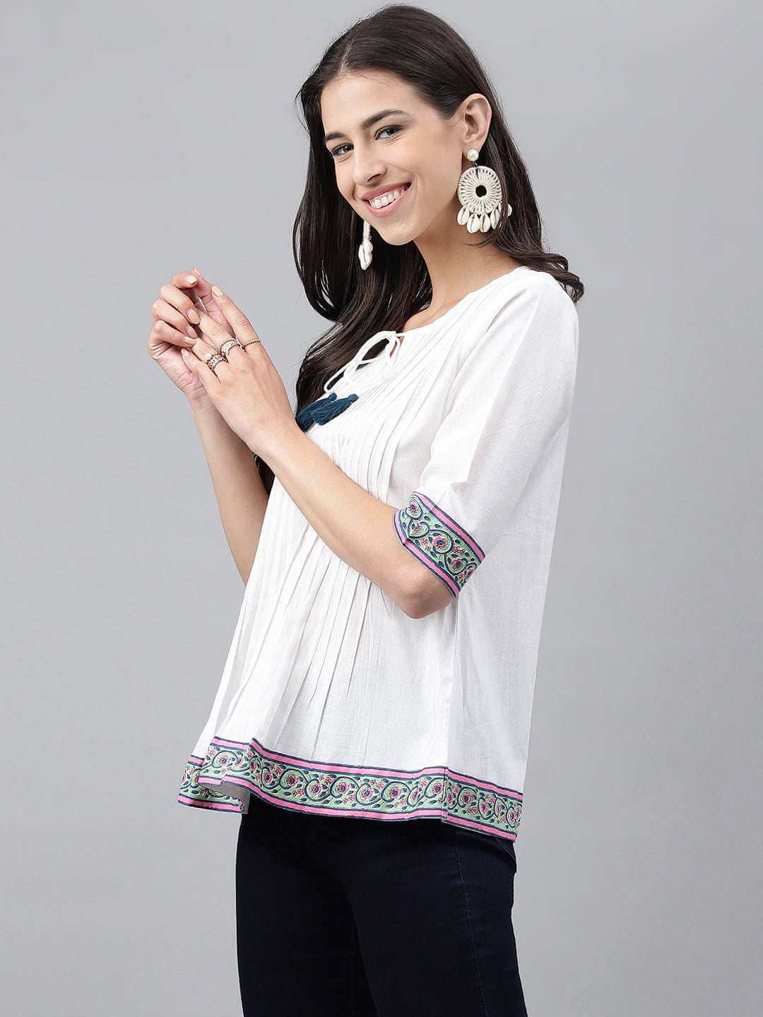 White Cotton Solid A-Line Top