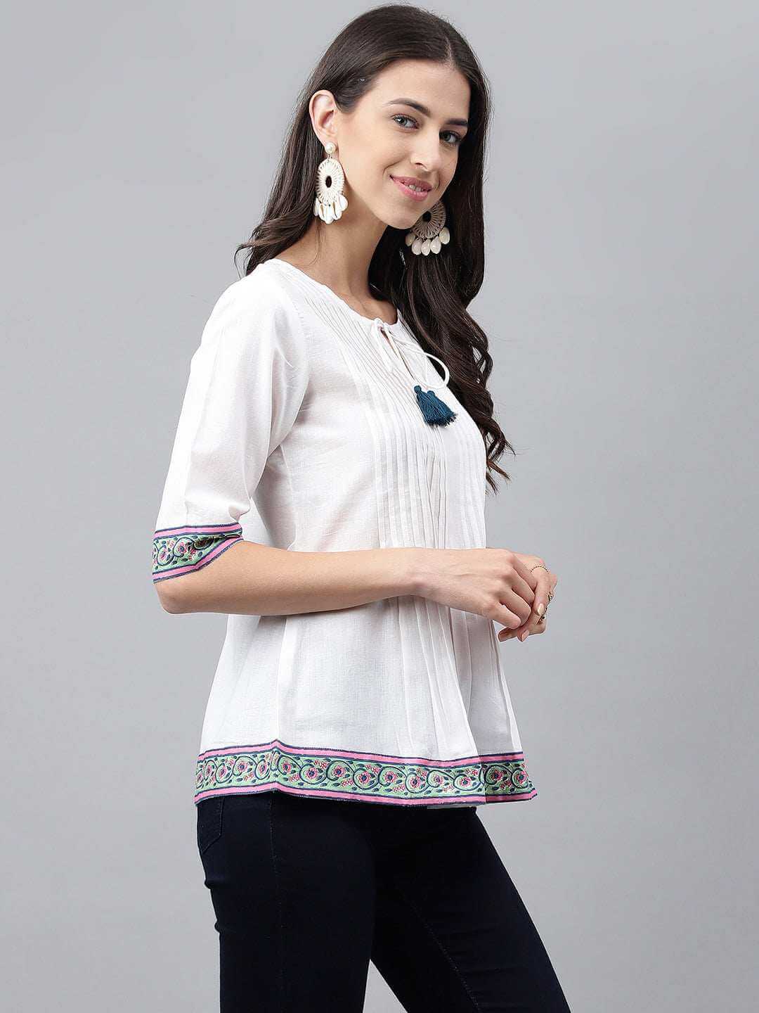 White Cotton Solid A-Line Top