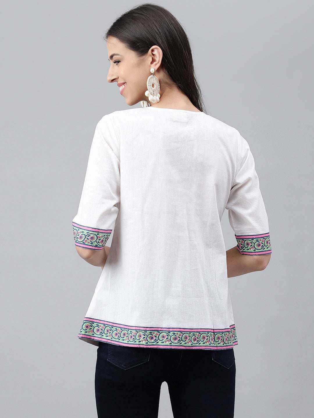 White Cotton Solid A-Line Top