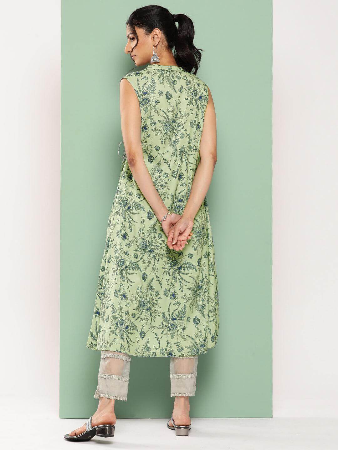 Light Green Crepe Digital Printed Angrakha Kurta