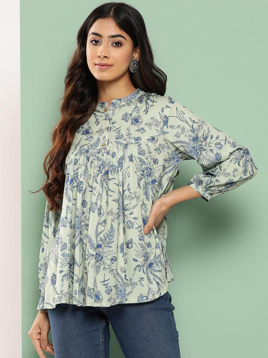 Light Green Crepe Digital Print Empire Top