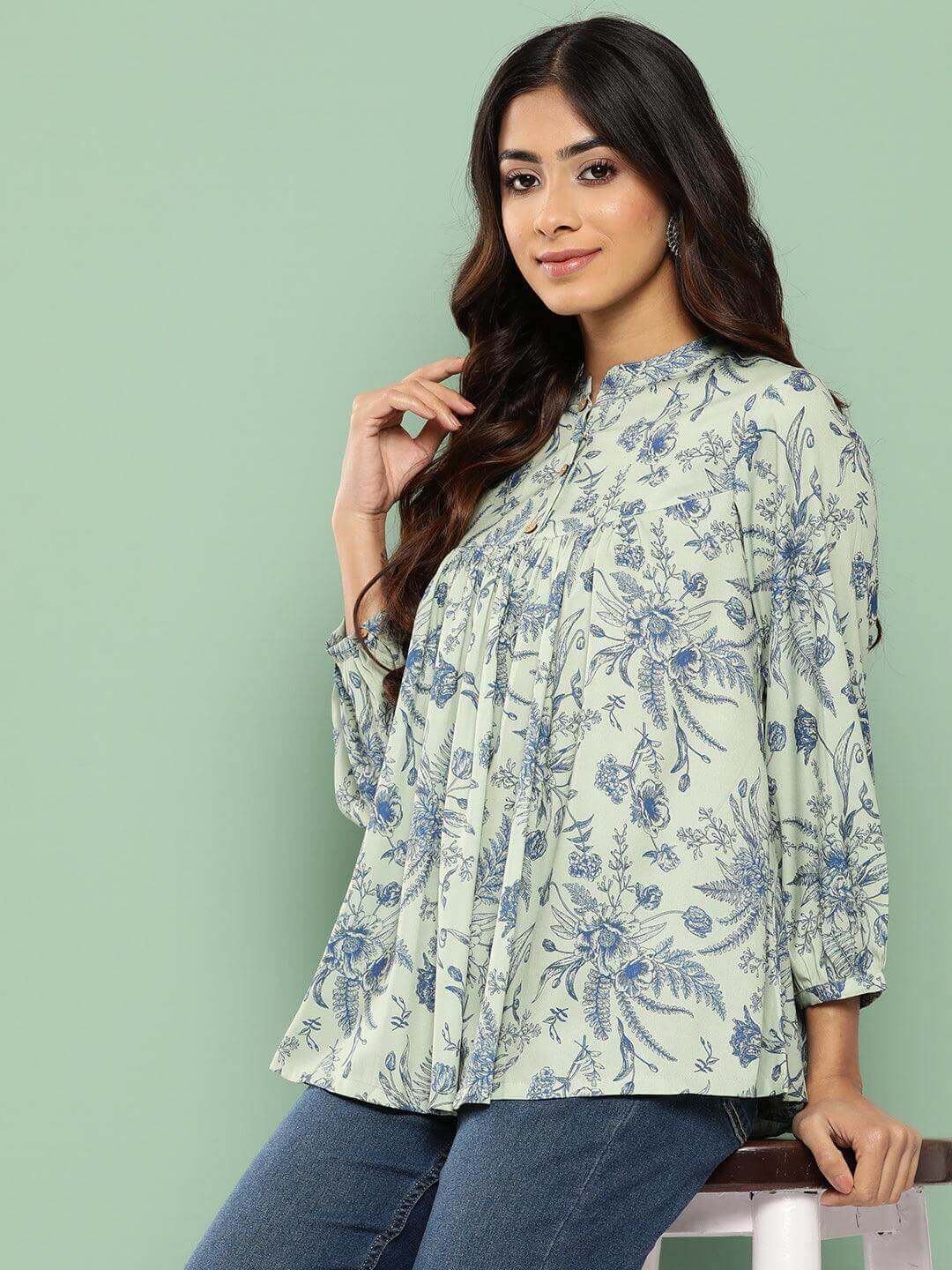 Light Green Crepe Digital Print Empire Top