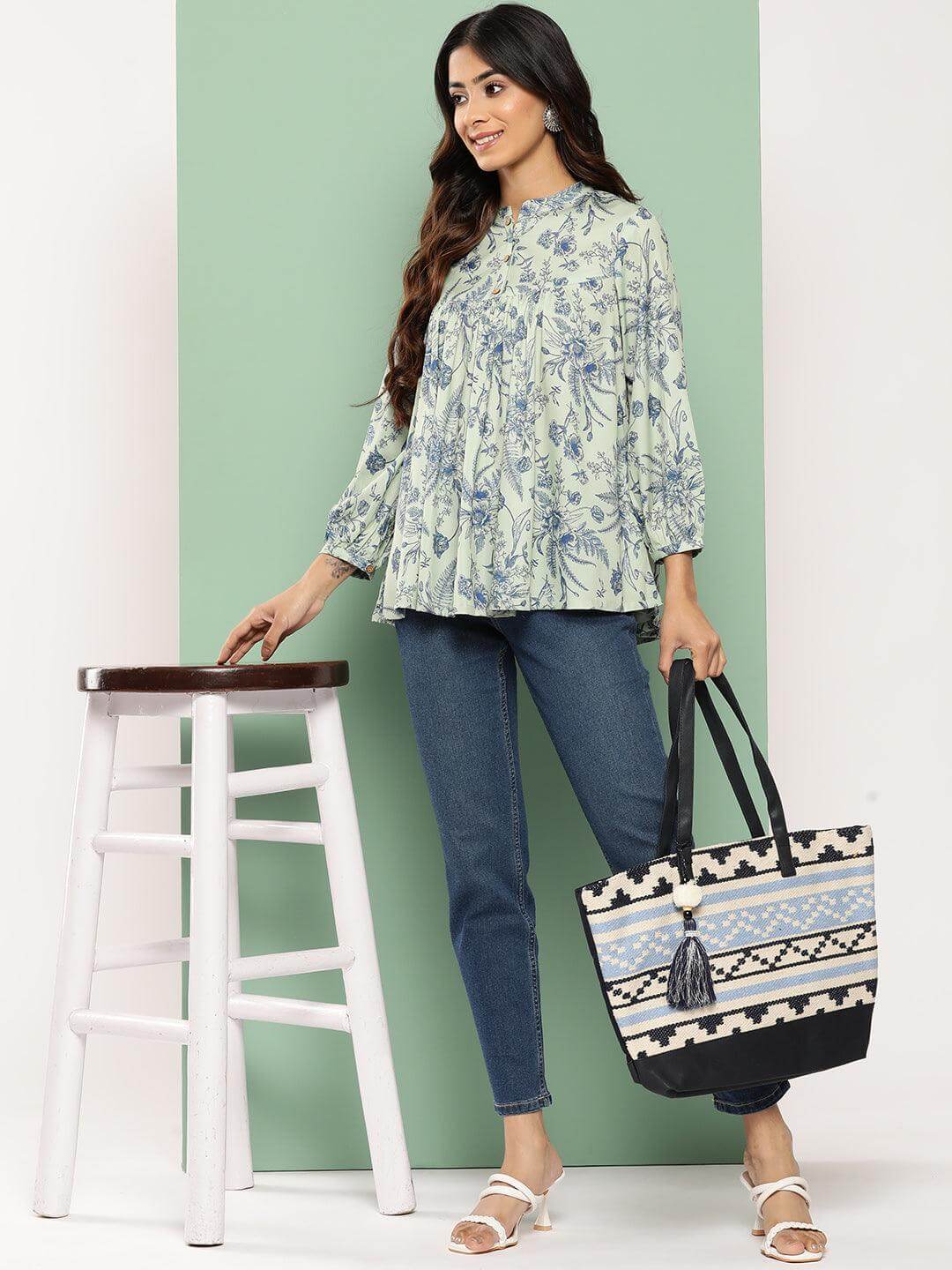 Light Green Crepe Digital Print Empire Top