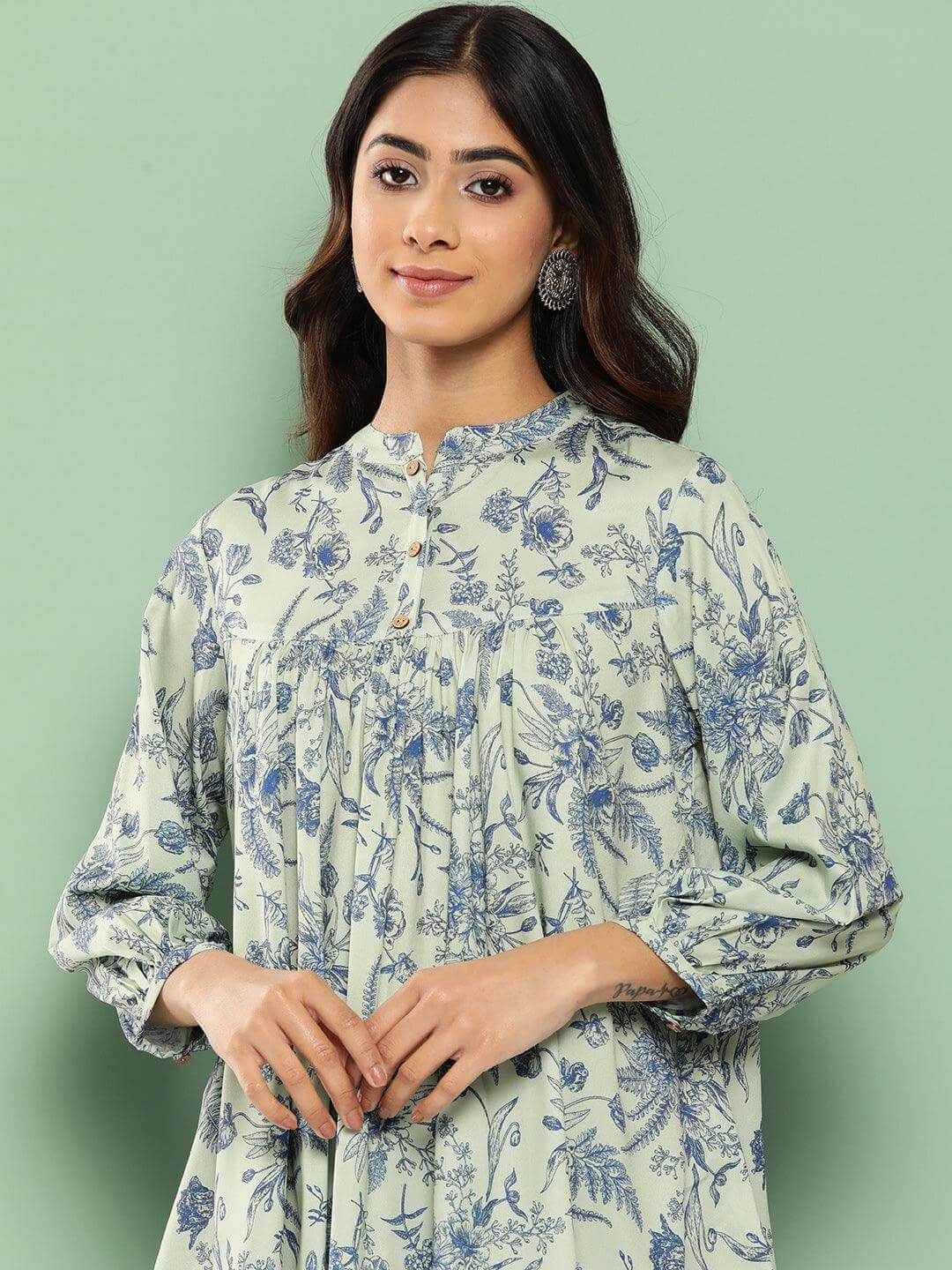 Light Green Crepe Digital Print Empire Top