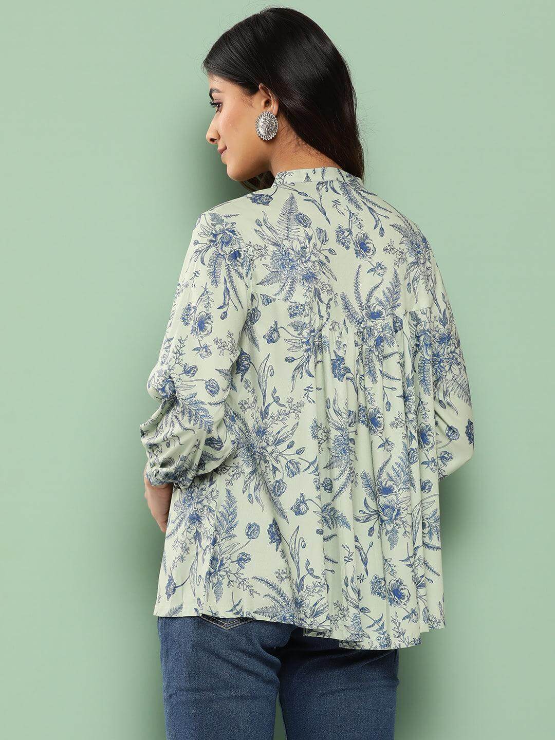 Light Green Crepe Digital Print Empire Top