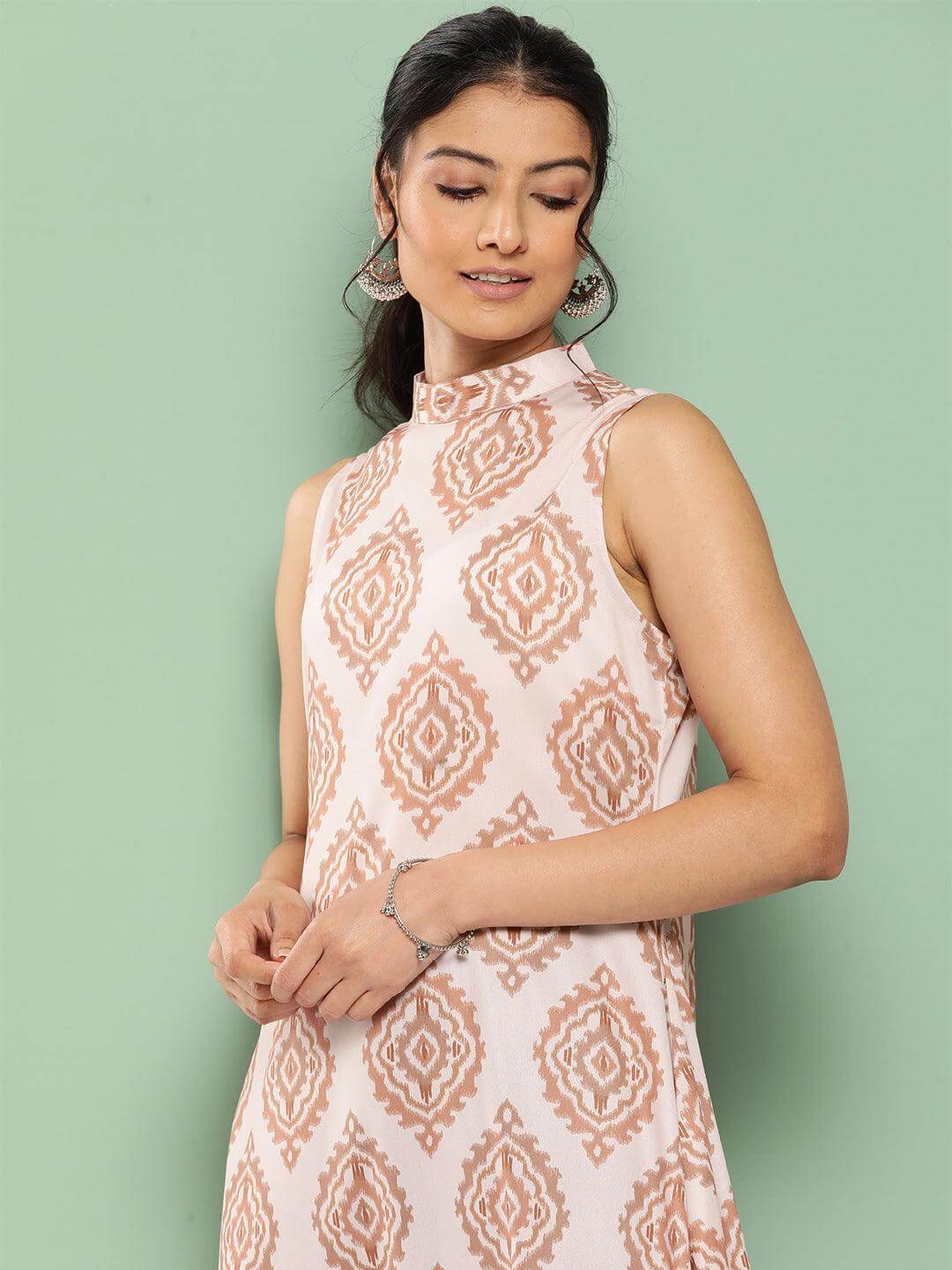 Light Peach Crepe Digital Printed A-Line Kurta