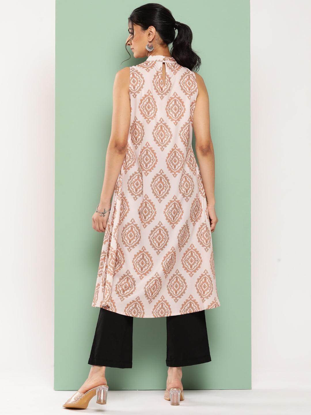 Light Peach Crepe Digital Printed A-Line Kurta