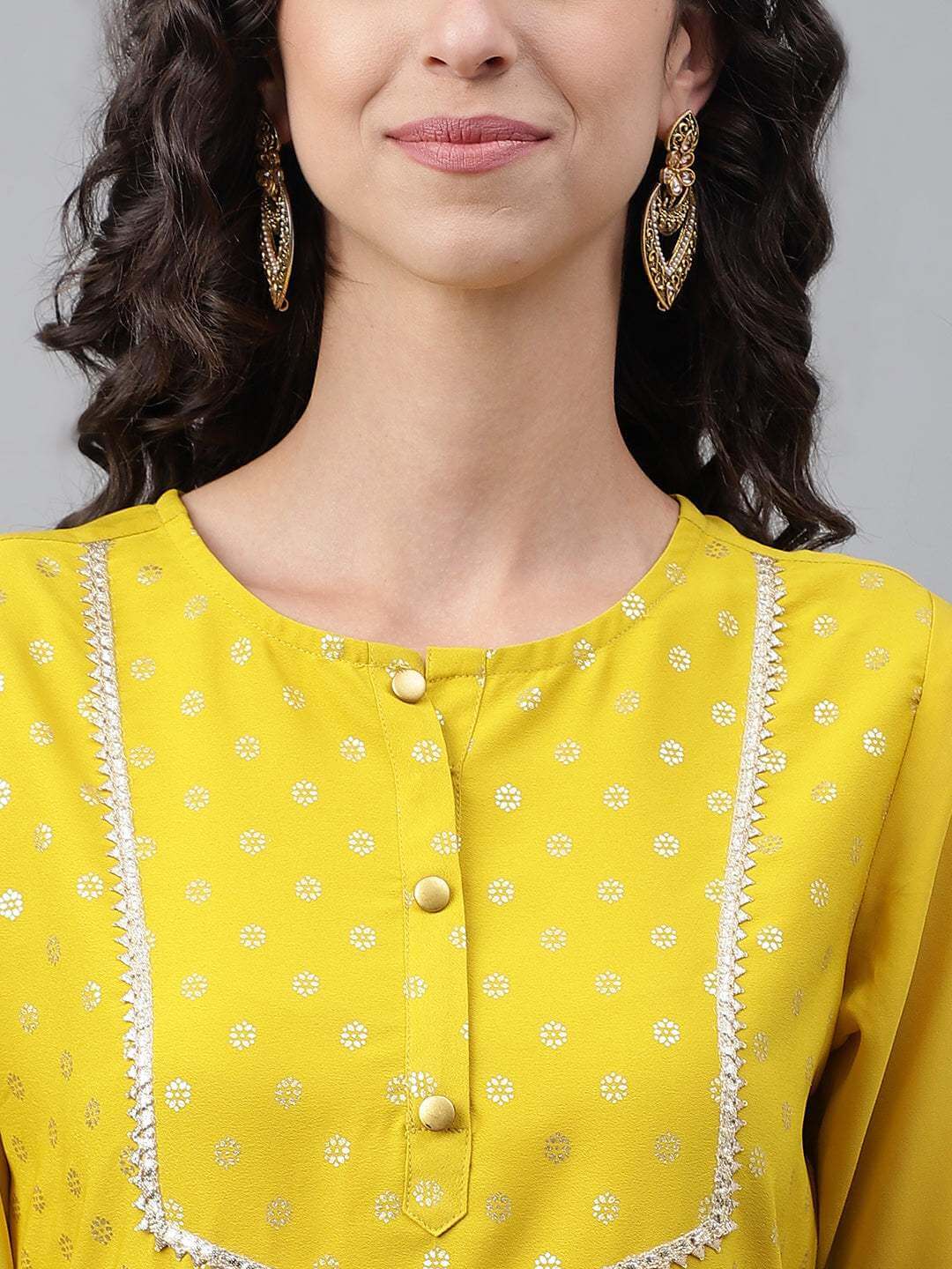 Yellow Crepe Foil Printed Straight Kurta