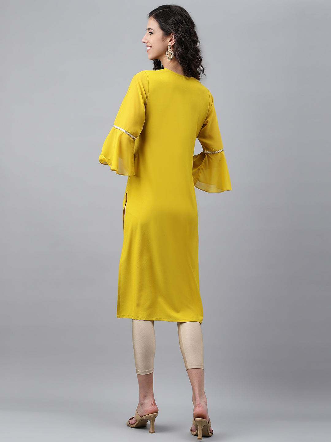 Yellow Crepe Foil Printed Straight Kurta