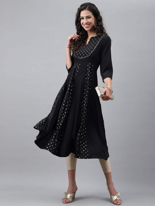 Black Crepe Foil Printed Anarkali Kurta