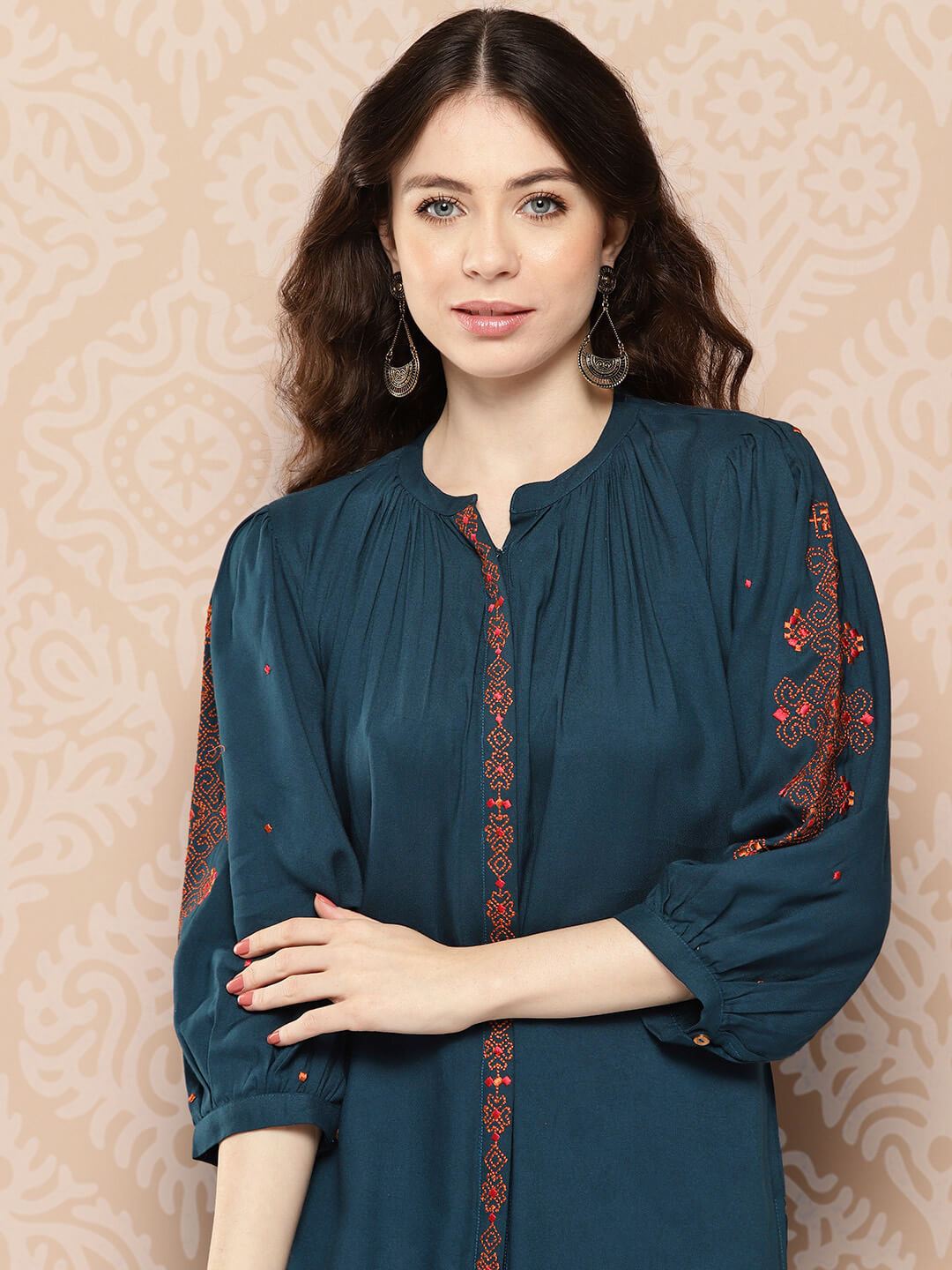 Teal Blue Rayon Solid Straight Kurta