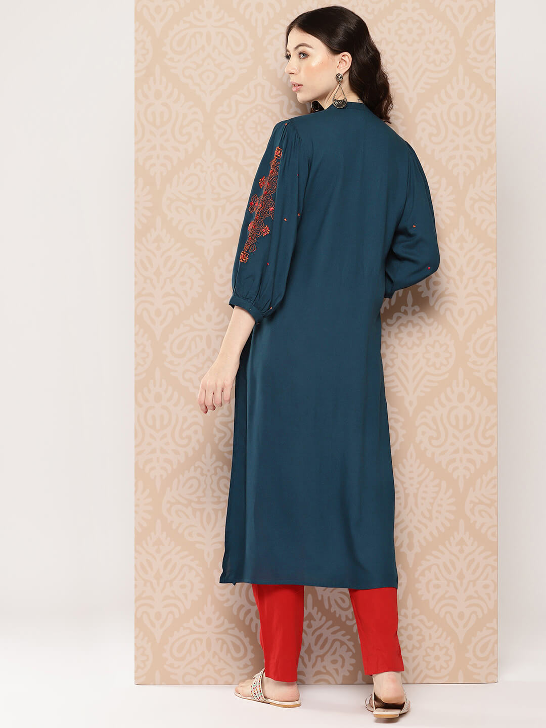 Teal Blue Rayon Solid Straight Kurta