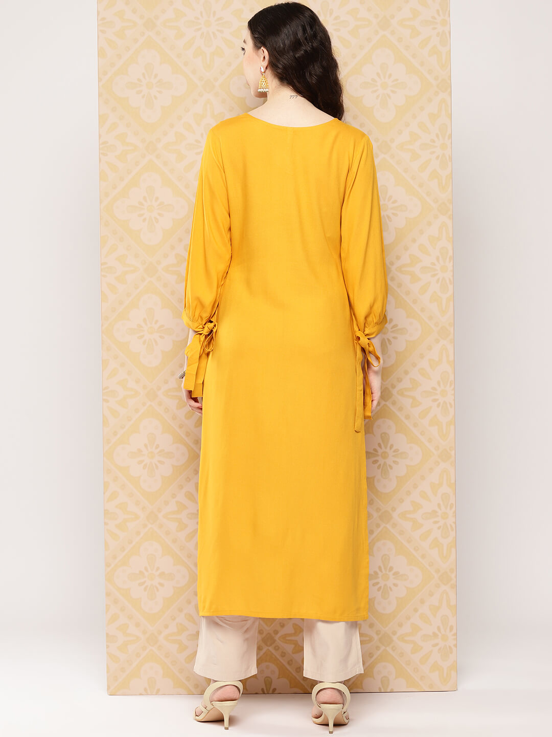 Mustard Rayon Embroidered Straight Kurta