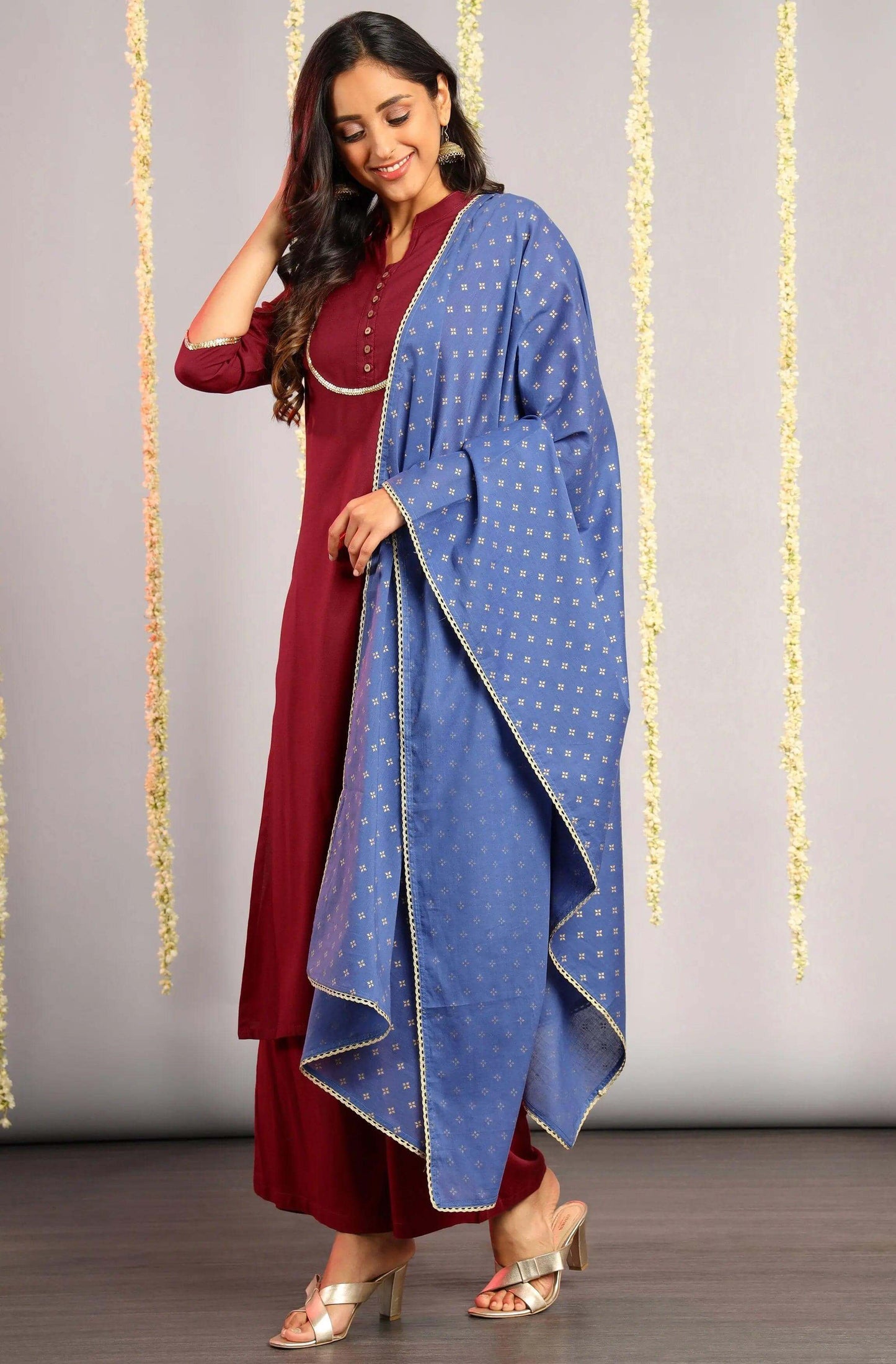Magenta Rayon Kurta With Palazzo and Dupatta