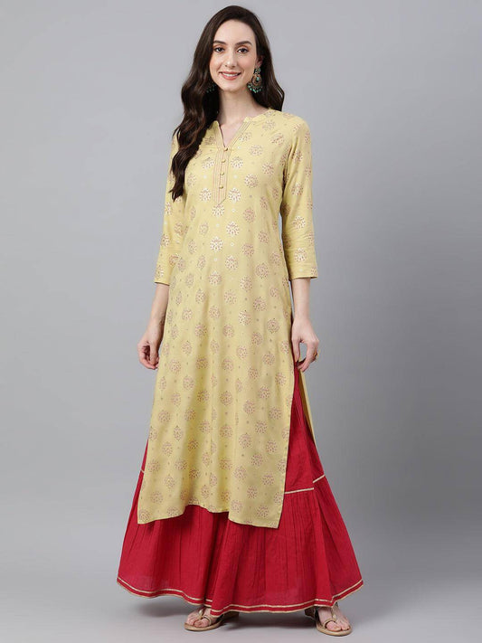 Yellow Rayon Ethnic motifs Straight Kurta