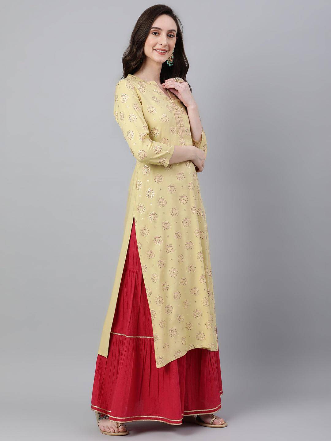 Yellow Rayon Ethnic motifs Straight Kurta