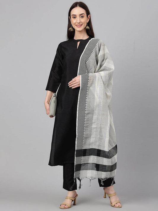 Black Crepe Silk Solid Kurta with Pant and Dupatta