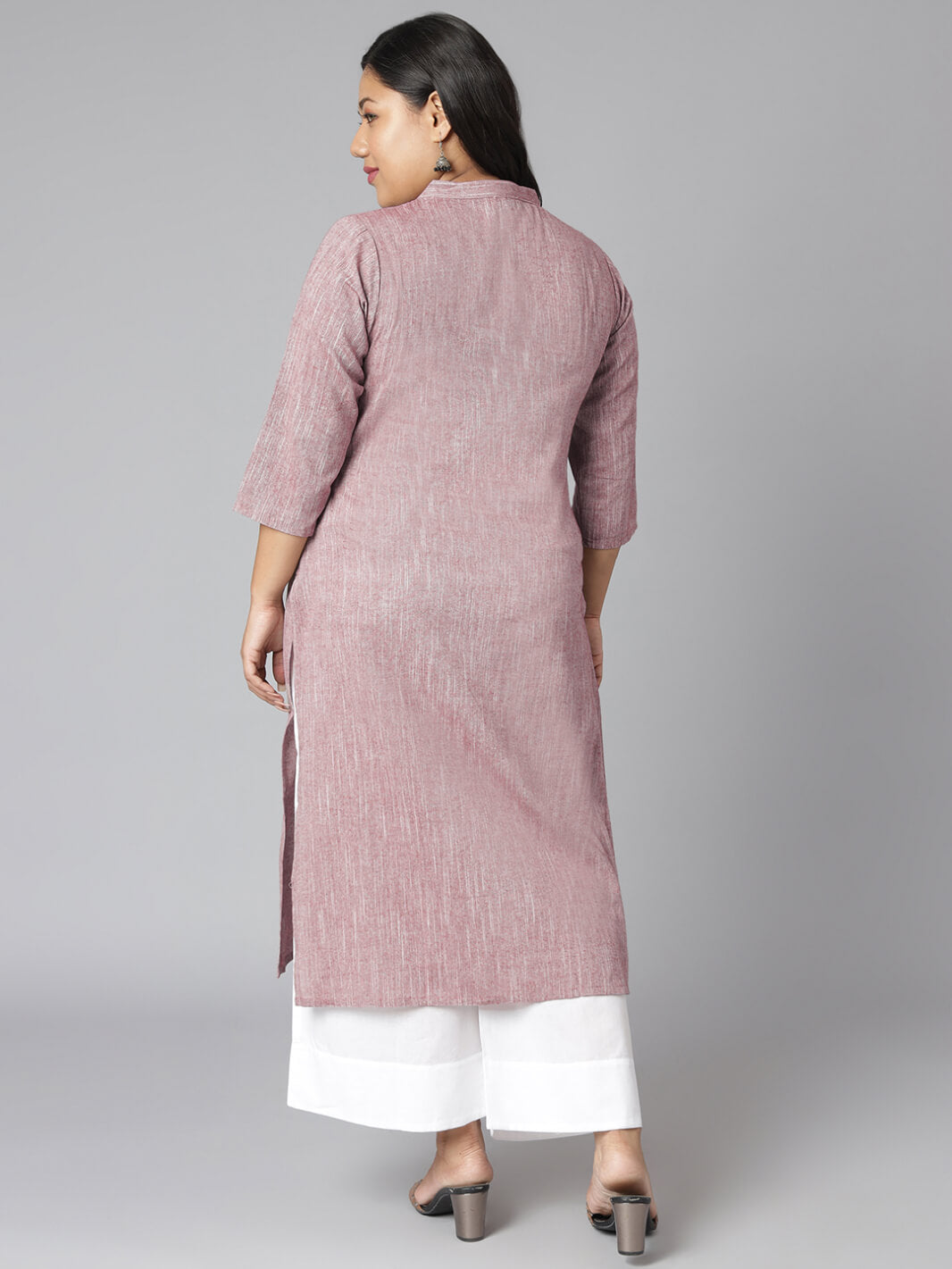 Plus Size Mauve Cotton Slub Solid Straight Kurta
