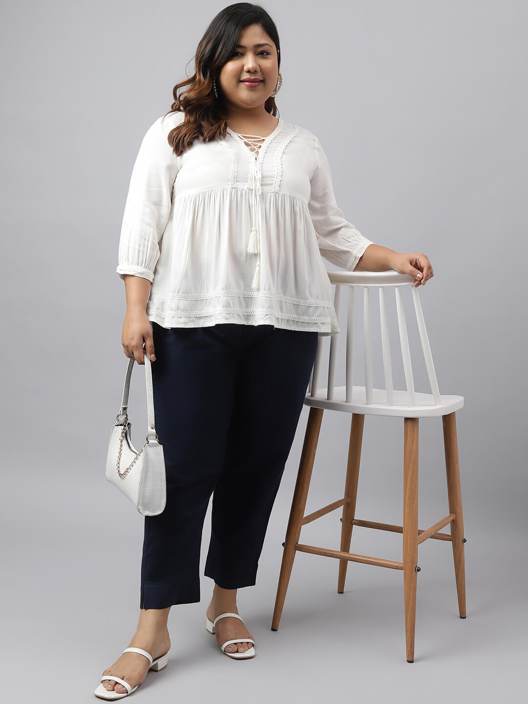 Women's White Rayon Solid Peplum Top